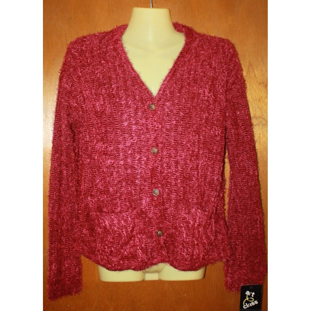 Girl's Teen 's Maroon Shaggy Jacket Sweater Cardigan Size XL(14/16) by Art Class